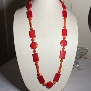 Vintage long funky red bead necklace